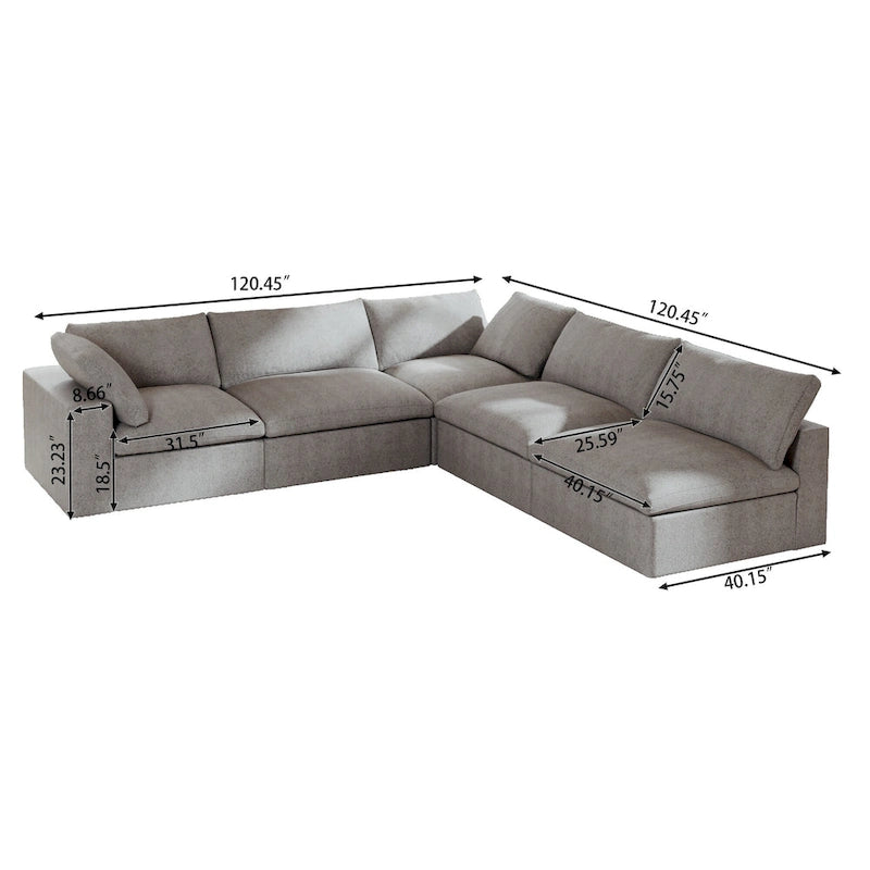 120.45 Oversize Down Filled Corner 5-seats Sectional Sofa Couch