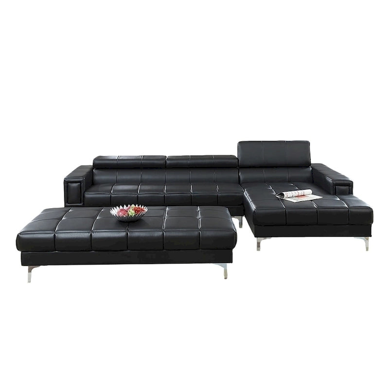 Bobkona Hayden Bonded Leather 2-Pcs Sectional Sofa Loveseat with Adjustable Back. Ottoman included