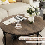 30.3in Wood Circle Coffee Table, with Storage Shelf, Metal Legs