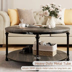 30.3in Wood Circle Coffee Table, with Storage Shelf, Metal Legs