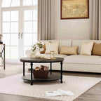 30.3in Wood Circle Coffee Table, with Storage Shelf, Metal Legs