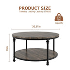 30.3in Wood Circle Coffee Table, with Storage Shelf, Metal Legs
