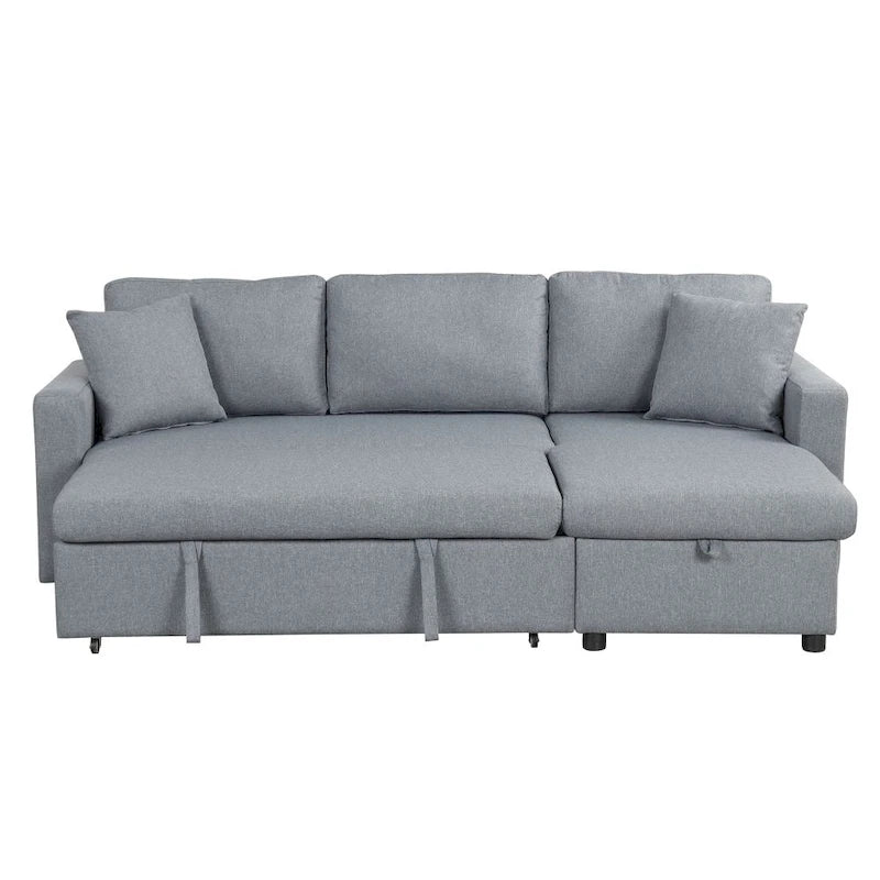 Upholstery Sleeper Sectional Sofa Grey with Storage Space, 2 Tossing Cushions