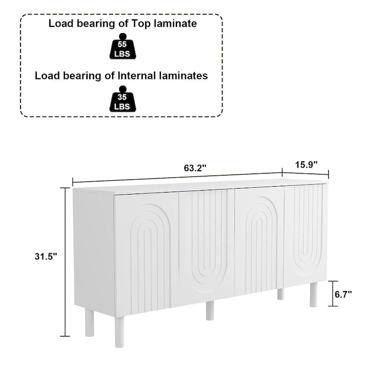 Storage Sideboard Cabinet with 4 Doors Buffet Sideboard End Table - 63.2W