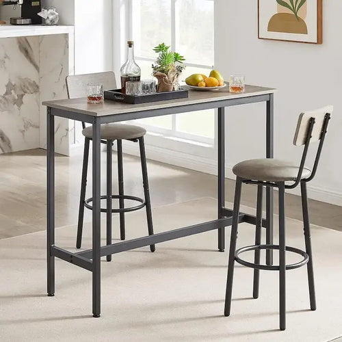 3 Pieces Bar Table and 2 Chairs Set, Industrial Style Bar Stools PU Upholstery Seat with Backrest